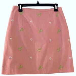 Lilly Pulitzer Women's Light Pink Daisy Lobster Embroidered A-Line Skirt Size 8